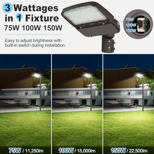 150W LED Parking Lot Light with Dusk to Dawn, 150W/100W/75W 22500LM - size: 150W-Slip Fit-1Pack
