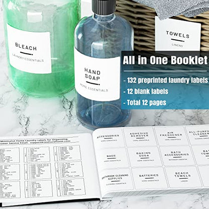 Neatsure 144 Minimalist Laundry Labels for Organizing, Preprinted Stickers Booklet for Jars, Containers and Storage Bins, Cleaning Labels for Laundry Room Organization… - style: Laundry Labels