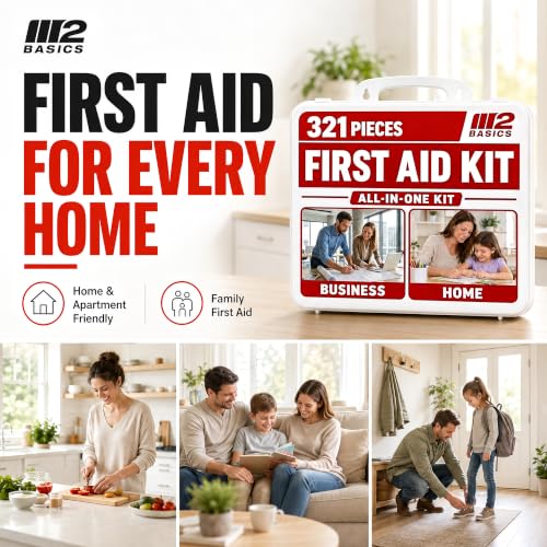 M2 BASICS 321 Piece All-Purpose First Aid Kit, Hard Case for Home, Business