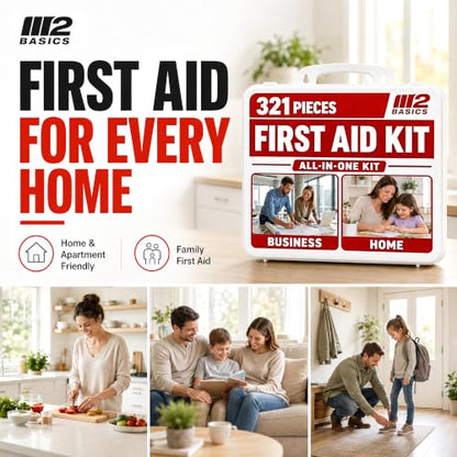 M2 BASICS 321 Piece All-Purpose First Aid Kit, Hard Case for Home, Business