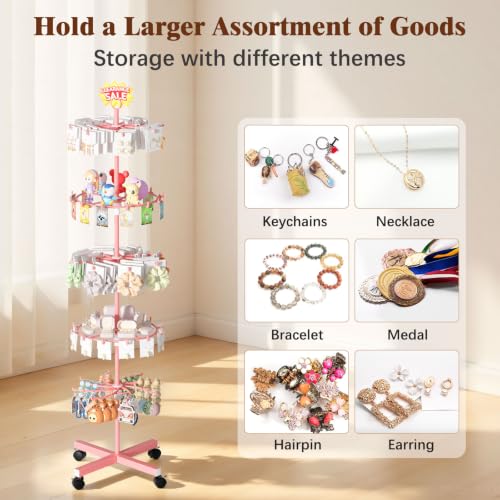 Flenpptly 5-Tier Rotating Display Stand with Round Storage Trays, Pink - color: Pink