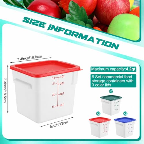 Ziliny 6 Pcs 4qt Commercial Food Storage Container with Lid, Square