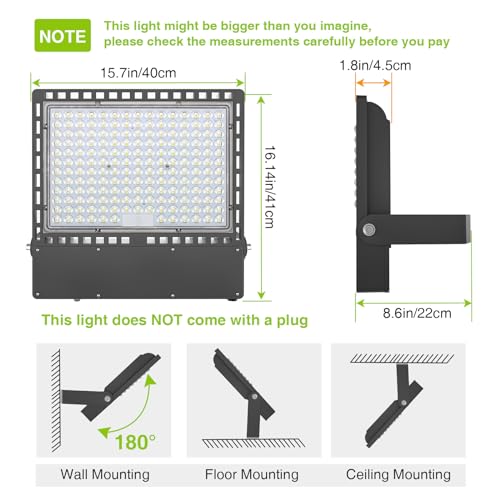 STASUN 400W 60000LM LED Flood Stadium Light with Photocell, 100-277V Dusk to Dawn Outdoor Lighting, 5000K Daylight, IP67 Waterproof, ETL Certified for Sport Courts Arena Parking Lot - size: 400W-Photocell