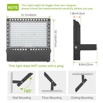 STASUN 400W 60000LM LED Flood Stadium Light with Photocell, 100-277V Dusk to Dawn Outdoor Lighting, 5000K Daylight, IP67 Waterproof, ETL Certified for Sport Courts Arena Parking Lot - size: 400W-Photocell