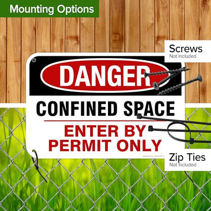 Danger Confined Space Enter By Permit Only Sign, 12x18 Inches, 55 mil thick - size: 12x18 - Polyethylene