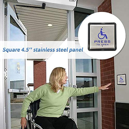 Olideauto Black Color Low Energy Handicap Auto Door Openers,Smart WiFi Door Opener+Wireless Stainless Steel Handicap Push Buttons with 2PCS Push Panels