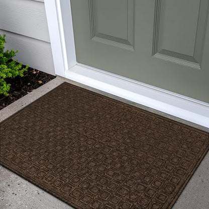 Apache Mills Textures Blocks 2' x 3' Non Slip Weather and Stain Resistant Entrance Door Mat, Walnut - color: Walnut, size: 2' x 3' (Rectangular), style: Blocks