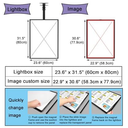 Wall Mounted LED Menu Light Box, 3D Slim Snap Frame Light Box Billboard, Restaurant Coffee Beverage Shop Display Board Sign, With Telescopic Rod (23.6"x31.5"/60cmx80cm) - size: 23.6"x31.5"/60cmx80cm