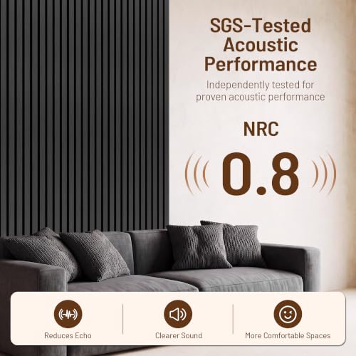 Amsleekey 4-Pack 94.5″x12.6″ Acoustic Wood Slat Wall Panels, 8 Hooks, Black - color: Black, size: 94.5 x 12.6 in - 4 pcs
