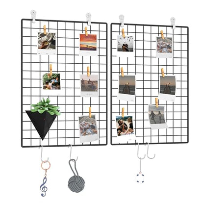 C&AHOME Photo Wall Display Set of 2, Wall Grid Panel, 17.7" x 25.6", Black - color: Black, size: 17.7 x 25.6 (45x65cm)
