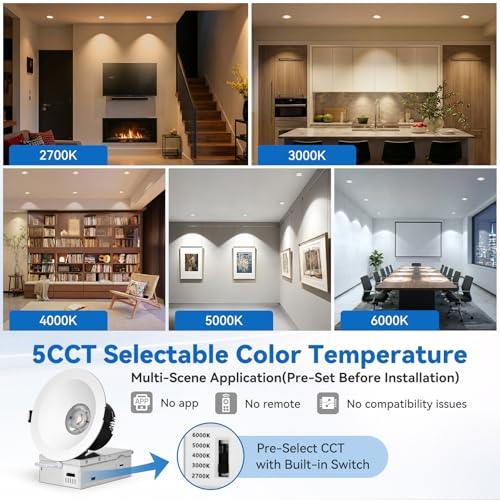 CycevSun 4 Inch Anti-Glare LED Recessed Downlight COB Spotlight, 6-Pack - color: White, size: 4 Inch