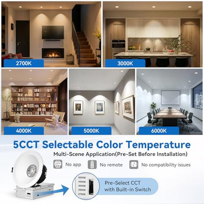 CycevSun 4 Inch Anti-Glare LED Recessed Downlight COB Spotlight, 6-Pack - color: White, size: 4 Inch