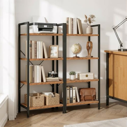 4 Tier Bookshelf, Free Standing Bookcase with Open Storage Shelves - color: Rustic Brown, size: 4 Tier
