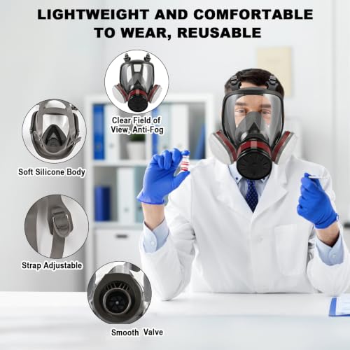 Full Face Dust Mask, Reusable Full-Face Mask, Full Face Cover Mask with for Paint, Against Dust - color: 1pcs Full-mask-01