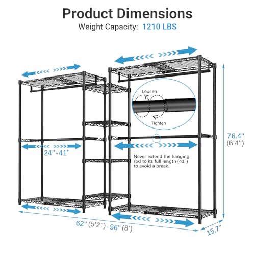 VIPEK X3 Expandable Heavy Duty Clothes Rack Closet Organizer System Black - color: Black, size: X3