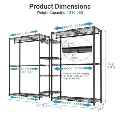 VIPEK X3 Expandable Heavy Duty Clothes Rack Closet Organizer System Black - color: Black, size: X3