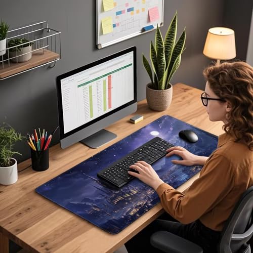Fantasy Castle Night Large Gaming Mouse Pad Desk Mat 31.5"x15.7" - color: Fantasy Castle