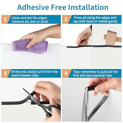Rubber Edge Trim Guard 32.8ft/10m, Adhesive Free Door Edge Protector, U Shape Edge Seal Strip with Embedded Metal Clips Fits 3/64" to 1/8" Thick Edges (Black) - size: 393.6" L x 0.25" W