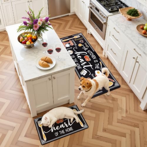 Yamaziot Anti Fatigue Kitchen Rug Set of 2, Non-Slip Cushioned Floor Mats - color: Black, size: 17.3"x27"+17.3"x 47"