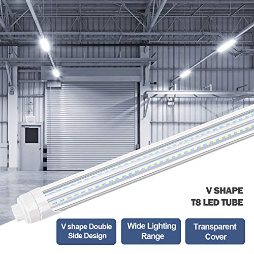 LED Shop Light 8FT Tube, 2 Pin LED Tube Lights, V Shaped, R17D HO Rotatable LED Bulb, 90W, Clear Cover, Cold White 6000k, Fluorescent Tube Replacement, Ballast Bypass,Dual-End Powered, 10Pack - size: 10 Count (Pack of 1)