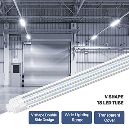 LED Shop Light 8FT Tube, 2 Pin LED Tube Lights, V Shaped, R17D HO Rotatable LED Bulb, 90W, Clear Cover, Cold White 6000k, Fluorescent Tube Replacement, Ballast Bypass,Dual-End Powered, 10Pack - size: 10 Count (Pack of 1)