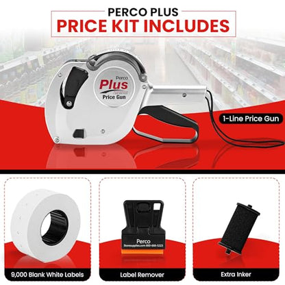 Perco Plus 1-Line Price Marking Gun with Labels Kit - Compares to Monarch 1131-01 Band Includes 1-Line 8-Character Band Price Labeler Gun, 9,000 Blank White Labels, a Label Scraper, and an Extra Inker - style: Price Gun Kit