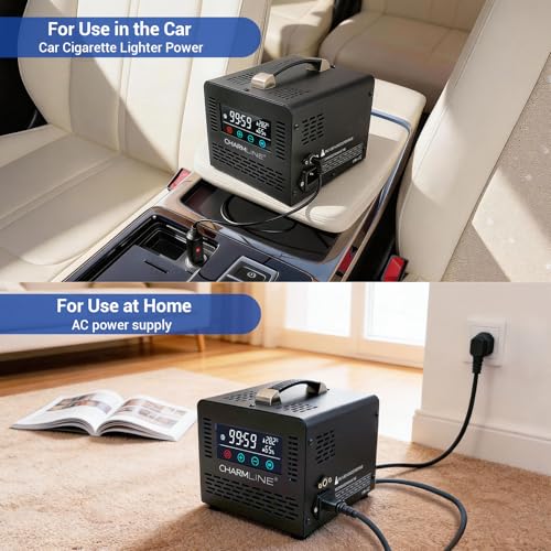 Charmline Smart Ozone Generator for Car 12V and Home 120V, 60,000mg/h Ozone Machine with Remote Control, Ionizer & Deodorizer for Car, RV, Home, Smoke, Pets, Basement & Commercial Use