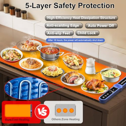 XXL Food Warming Mat for Parties Buffet 40”X15” Silicone Food Warmer 550W - size: Blue-XXL 15*40in