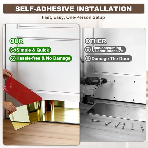 2 Pcs 8" X 34" Self Adhesive Mirror Door Kick Plate for Bottom of 36" Door - color: Mirror Gold, size: 2 PCS