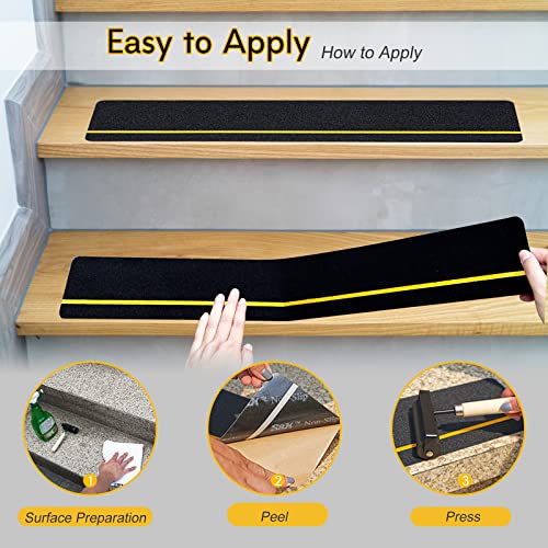 S&X Outdoor Stair Treads Non-Slip 6x24in, 5-Pack, Reflective - color: Reflective/Black, size: 6" x 24"