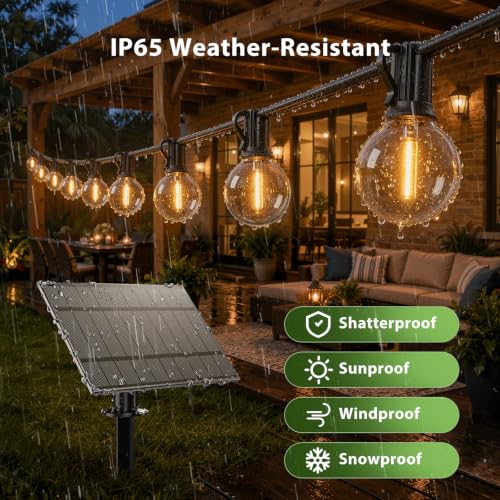 addlon 56FT(50+6) Solar String Lights Outdoor with Remote, 27 LED G40 Bulbs - size: 50FT