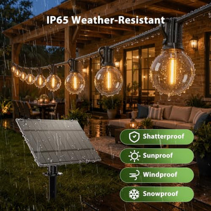 addlon 56FT(50+6) Solar String Lights Outdoor with Remote, 27 LED G40 Bulbs - size: 50FT