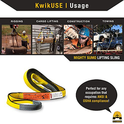 KwikSafety - Charlotte, NC - Mighty Sumo 2”x 4’ Poly Web Sling Lifting Strap Construction ASME OSHA / 6400lbs Vertical 5100lbs Choker 12800lbs Basket/Rigging Moving Towing Hoisting Gear - size: 2"x4' | 6400 lbs