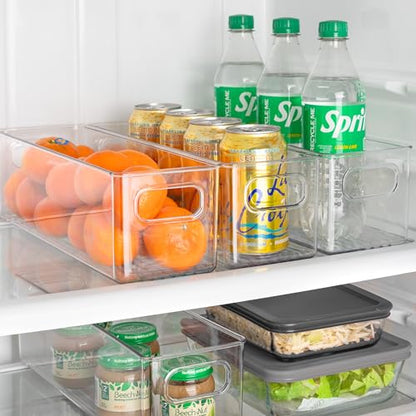 Plastic Food Storage 2 Pack Clear Container Bin with Handles for Organizing Kitchen, Pantry, Refrigerator, Freezer, Pantry, Cabinet, Closet, Bathroom. 14”X4”x4” - size: 14x4x4