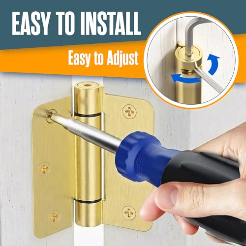 Self Closing Door Hinges, Auto Closing Hinge, 3.5"x3.5", 2 PK, Satin Brass - color: Satin Brass Finish, size: 3.5 Inch, 1/4 Radius