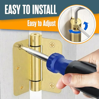 Self Closing Door Hinges, Auto Closing Hinge, 3.5"x3.5", 2 PK, Satin Brass - color: Satin Brass Finish, size: 3.5 Inch, 1/4 Radius