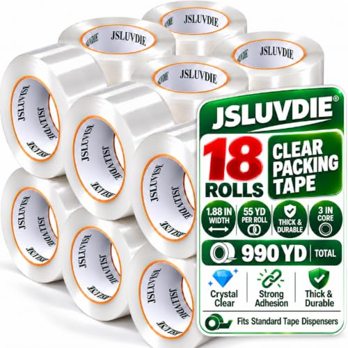Heavy Duty Clear Packing Tape, 18 Rolls, 1.88 in x 55 Yd