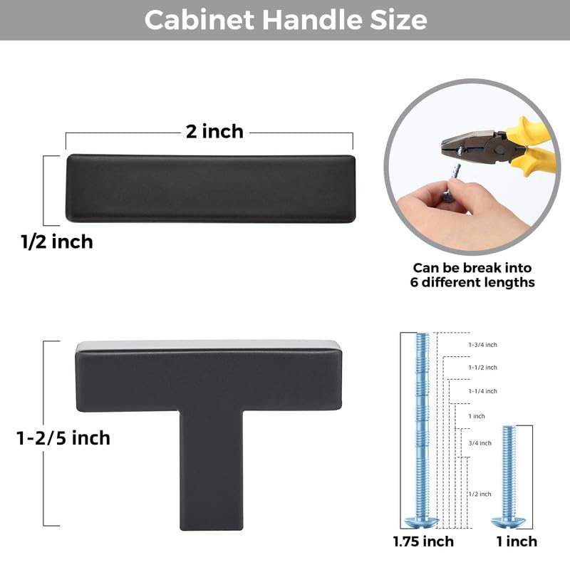 3 Pack Black Cabinet Knobs, 2in Length Square Bar Drawer Pulls - color: Matte Black, size: 3 Pack, style: Square