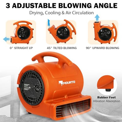 MOUNTO 1/4hp 1000CFM 2 Speed Air Mover Carpet Dryer Floor Fan Cooling Fan (Orange) - color: Orange