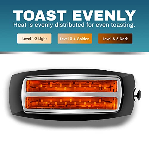 Elite Gourmet 4-Slice Long Slot Toaster, Extra-Wide Slots, 6 Toast Settings - color: Black