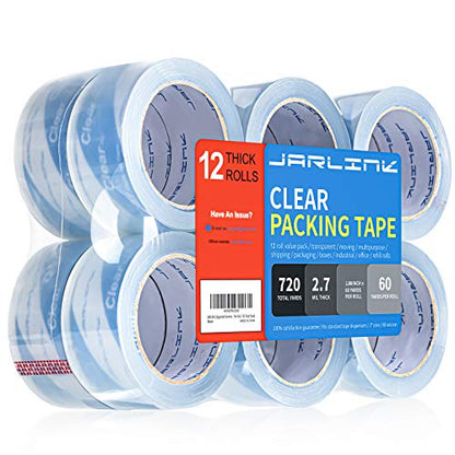 JARLINK 12 Rolls Ultra Clear Packing Tape - size: 1.88in x 60yd, 2.7mil Thickness