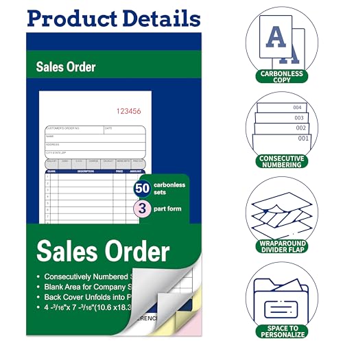 2 Pack Sales Order Books,3-Part Carbonless,4-3/16 x 7-3/16 Inches,50 Sets - color: 2 Books-small -3 Part