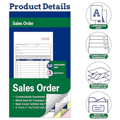 2 Pack Sales Order Books,3-Part Carbonless,4-3/16 x 7-3/16 Inches,50 Sets - color: 2 Books-small -3 Part