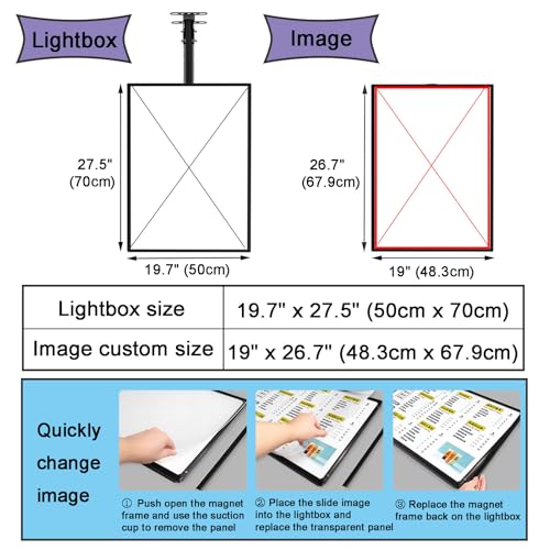 Wall Mounted LED Menu Light Box, 3D Slim Snap Frame Light Box Billboard, Restaurant Coffee Beverage Shop Display Board Sign, With Telescopic Rod (19.7"x27.5"/50cmx70cm) - size: 19.7"x27.5"/50cmx70cm