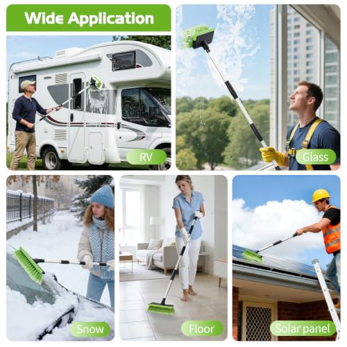 Ordenado 56" Car Wash Brush with Long Handle, Soft Bristle& Rubber Squeegee - color: Green