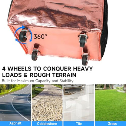 Reusable Grocery Bag on Wheels, Foldable Rolling Tote Bag with 6 Pockets - color: Rose Gold, size: Small