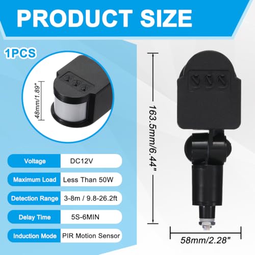Outdoor Motion Sensor, Infrared PIR Motion Detector - Black - color: Black, size: 0.4" Hole