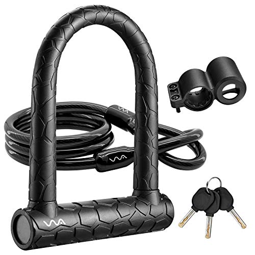 Bike Lock Heavy Duty Anti Theft, Keyed Bike U Lock with 4FT Security Cable and Mounting Bracket for Road Bike, Mountain Bike, Folding Bike - size: short/20