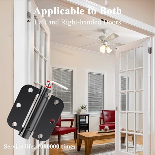 Sophia Self-Closing Door Hinge 3.5 Inch Rounded 5/8 Radius Interior, Spring Loaded Hinge Adjustable Tension for Garage Residential Standard Bedroom Indoor Doors, 3 Pack, Matte Black, UL Listed - color: Matte Black, size: 3 Pack