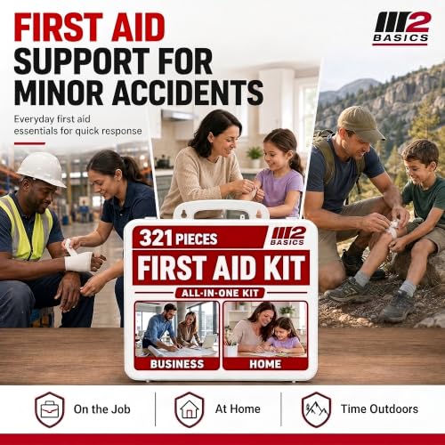 M2 BASICS 321 Piece All-Purpose First Aid Kit, Hard Case for Home, Business